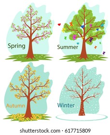 Tree Four Yearly Seasons Spring Summer Stock Vector (Royalty Free ...