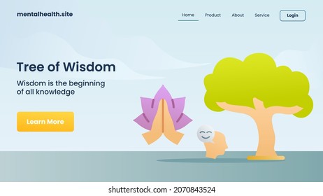 tree of wisdom landing page website modern cartoon flat color style isolated background