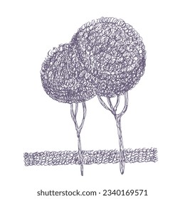 A tree without foliage hand-drawn in the form of balls