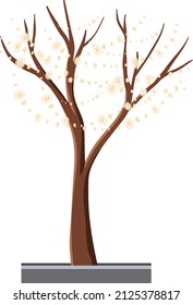 A tree without leaves decorated with Christmas lights illustration