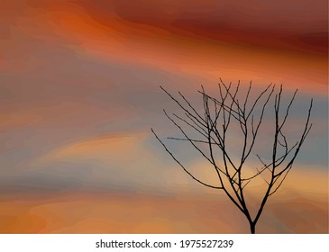 Tree without leaves, on an abstract red background.Vector illustration.