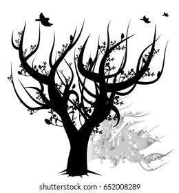 Tree without leaves silhouette, black on white background vector