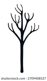 Silueta de árbol sin hojas, aislado sobre fondo transparente. Ilustración vectorial plana dibujada a mano. Navidades tradicionales, año Nuevo, invierno, elemento de diseño estacional, arte de Clip de vacaciones