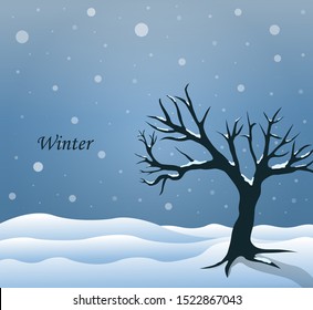Tree without leaves stand alone in winter. Cold weather and snow scenery. Christmas is coming,
 celebrate christmas.