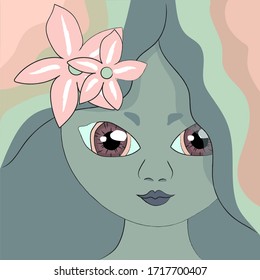 Tree woman and girl, magical tree spirit, nymph cartoon character design
