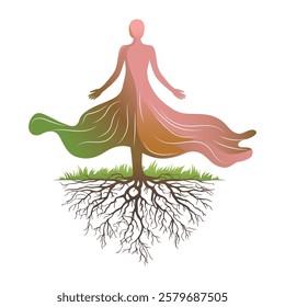 Tree Woman Roots Vector, abstract woman tree roots vector design