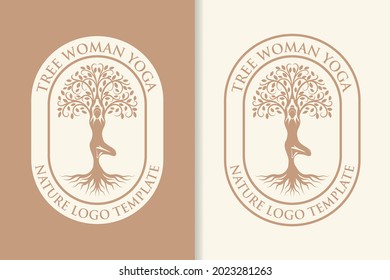 tree woman yoga nature logo template