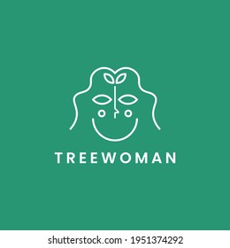 Tree women minimalist line art logo template vector illustration design. simple modern logo concept