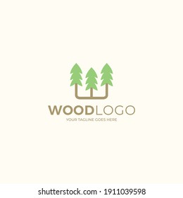 Tree wood logo, w letter, vector