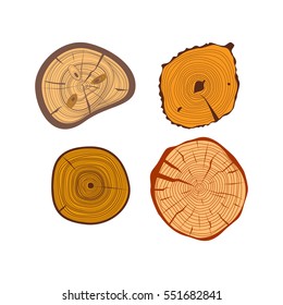 Tree wood slices vector set