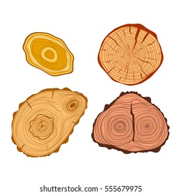 Tree wood slices vector set