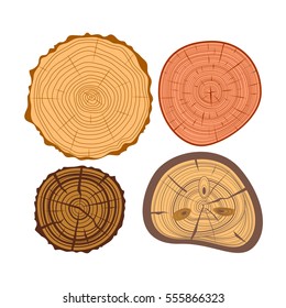 Tree wood slices vector set