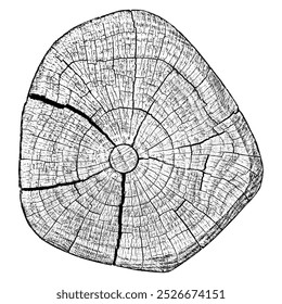 Tree wood texture. Wooden old trunk. Cut timber log. Abstract rings nature pattern. Black circle stump. Wood cross section. Vector illustration. EPS 10.