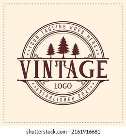 Tree, Wood Work Retro Vintage Logo Vector for Carpentry, Sawmill Service.