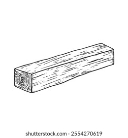 Tree and Wooden Planks for Construction, Hand-Drawn Vector, Graphic Style, Cartoon Illustration, Black and White, Sketch Style, Isolated on White Background