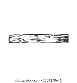 Tree and Wooden Planks for Construction, Hand-Drawn Vector, Graphic Style, Cartoon Illustration, Black and White, Sketch Style, Isolated on White Background