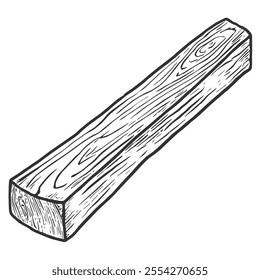 Tree and Wooden Planks for Construction, Hand-Drawn Vector, Graphic Style, Cartoon Illustration, Black and White, Sketch Style, Isolated on White Background