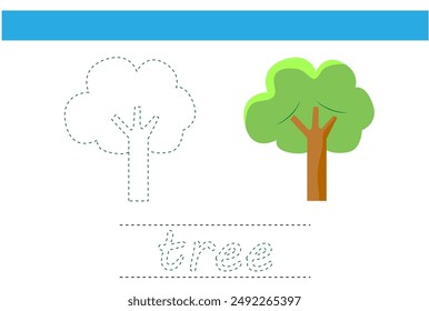 tree word letter trace for kids handwriting practice child book exercise design vector