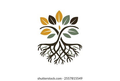 A tree with the word on it and Tree with roots logo design vector