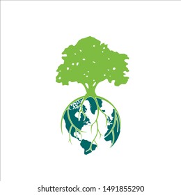 Tree world globe ecology vector