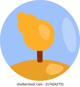 Tree with yellow trunk, illustration, vector on a white background.