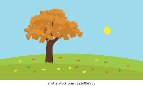 Tree with yellowed leaves in autumn