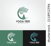 Tree yoga logo. Silhouette of a person in meditation in a round frame. The image of nature, the tree of life. Design of the emblem of the trunk, leaves, crown and roots of the tree.Yoga logo vector,