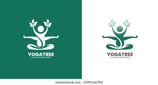 Tree yoga logo. Silhouette of a person in meditation in a round frame. Yoga logo vector template