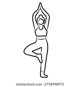 Tree yoga pose in minimal line style for wellness theme. Ideal for yoga guides, apps, and healthy lifestyle design.