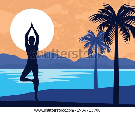 tree yoga pose silhouette scene