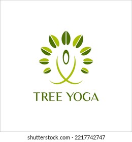 tree and yoga vector logo with natural design