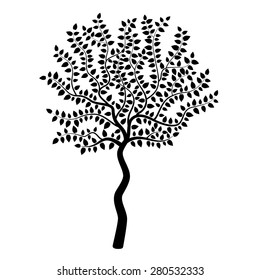 Tree young black silhouette isolated on white background