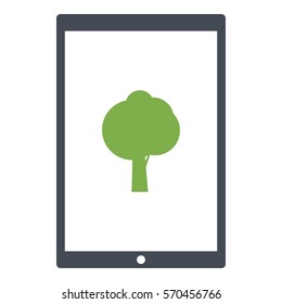 Tree_Green icon - Flat design, glyph style icon - Green enclosed in a tablet