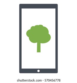 Tree_Green icon - Flat design, glyph style icon - Green enclosed in a phone