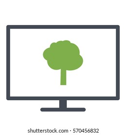 Tree_Green icon - Flat design, glyph style icon - Green enclosed in a screen