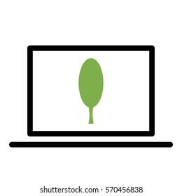 Tree_Green icon - Flat design, glyph style icon - Green enclosed in a computer