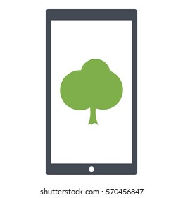 Tree_Green icon - Flat design, glyph style icon - Green enclosed in a phone