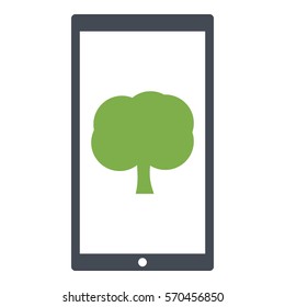 Tree_Green icon - Flat design, glyph style icon - Green enclosed in a phone