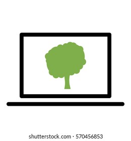 Tree_Green icon - Flat design, glyph style icon - Green enclosed in a computer