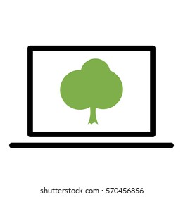 Tree_Green icon - Flat design, glyph style icon - Green enclosed in a computer