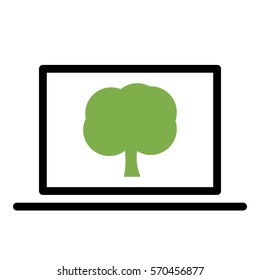 Tree_Green icon - Flat design, glyph style icon - Green enclosed in a computer