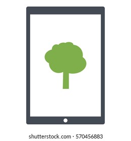 Tree_Green icon - Flat design, glyph style icon - Green enclosed in a tablet