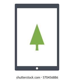 Tree_Green icon - Flat design, glyph style icon - Green enclosed in a tablet