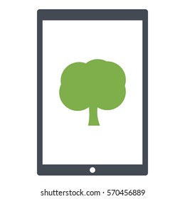Tree_Green icon - Flat design, glyph style icon - Green enclosed in a tablet