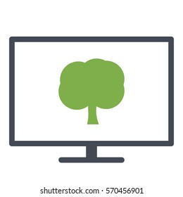 Tree_Green icon - Flat design, glyph style icon - Green enclosed in a screen