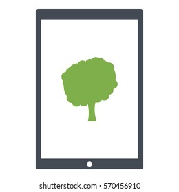 Tree_Green icon - Flat design, glyph style icon - Green enclosed in a tablet