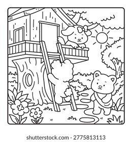 Treehouse Adventure Coloring Page