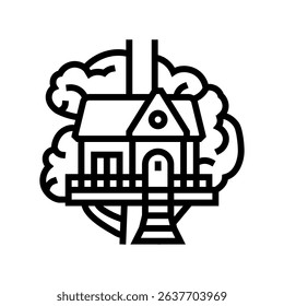 treehouse cabin wooden line icon vector. treehouse cabin wooden sign. isolated contour symbol black illustration