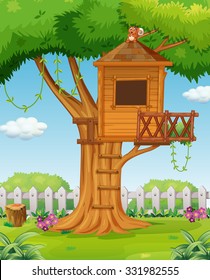 Treehouse in the garden illustration