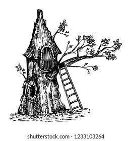 Treehouse. Hand drawn, vector illustration.